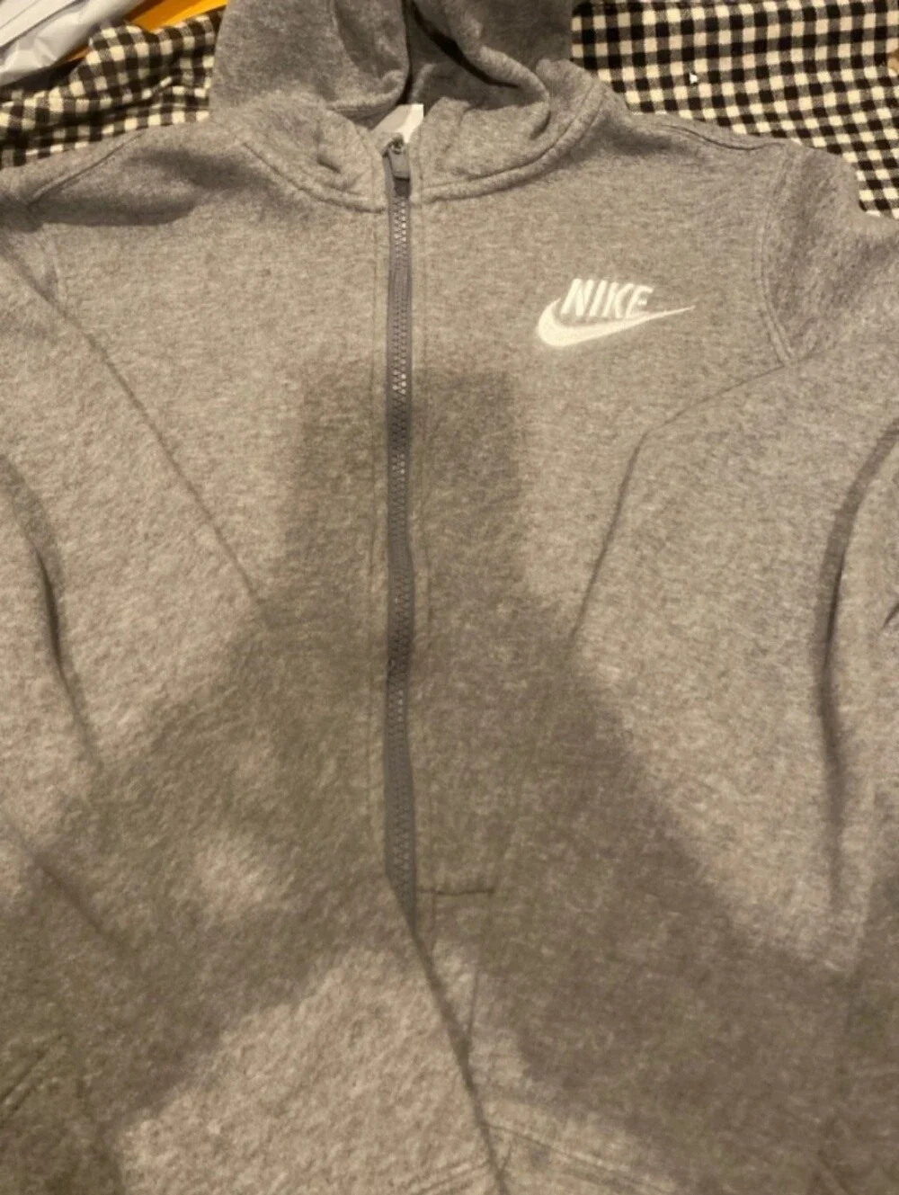 Nike Gray Full-Zip Hoodie with White Swoosh
